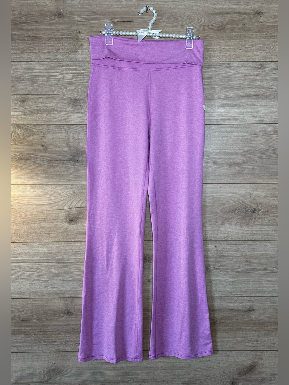 Vuori Pink Halo Foldover Pants Flare High-Rise Yoga Pants - Picture 2 of 9